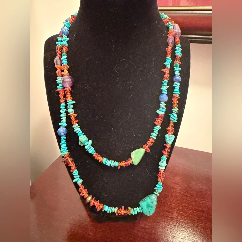 JAY KING Turquoise, Lapis, Amber & Amethyst  43" Necklace, Sterling Silver new ! - Picture 4 of 9
